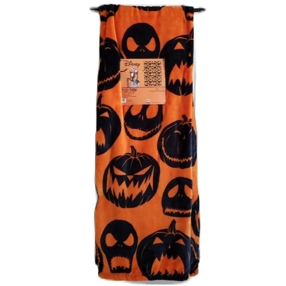 Disney Jack Skellington Orange Black Plush Throw Blanket NEW Nightmare Before